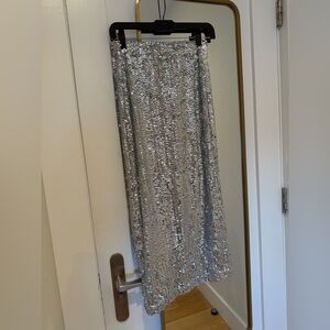 Topshop Silver Sequin Maxi Skirt